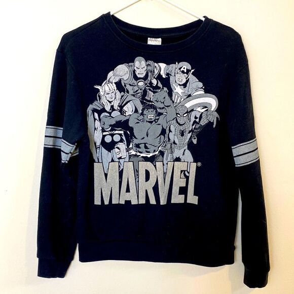 Marvel Sweatshirt with Marvel Characters Black Men’s Size Small Silver graphics - Picture 1 of 6